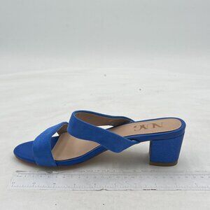 Blue Suede Comfortable Open Toe Sandals Mule Chunky Low Heel Strappy Casual Shoe